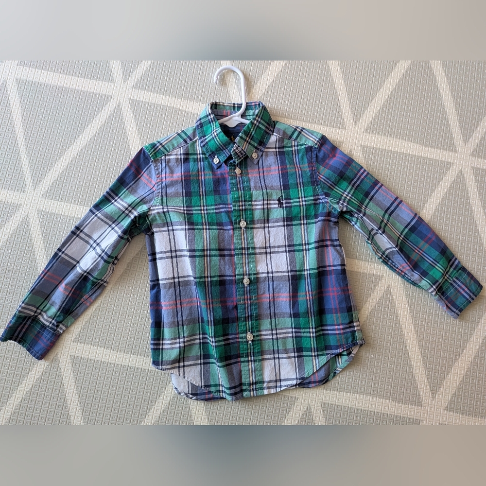 Toddler Green And Blue Button Down